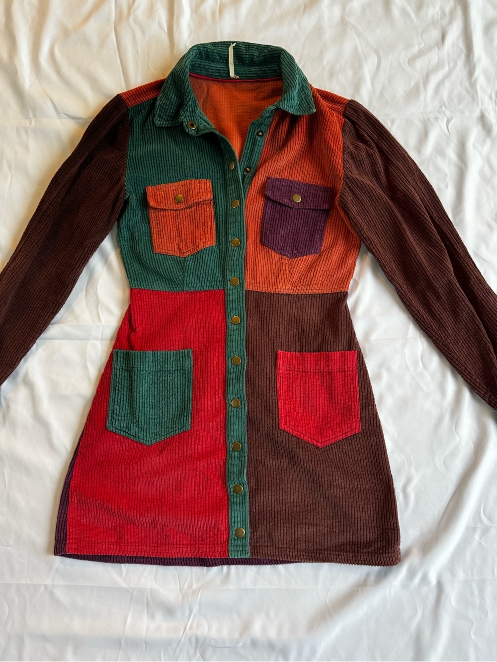 Free People Corduroy Patchwork Button-Front Jacket Dress Multicolor Size 2